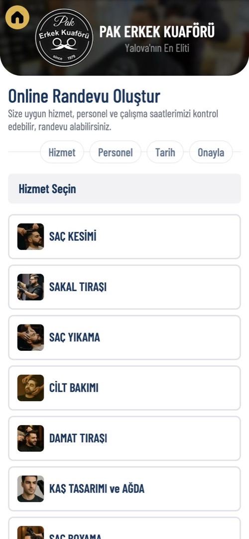 Randevu adımı: hizmet seçimi
