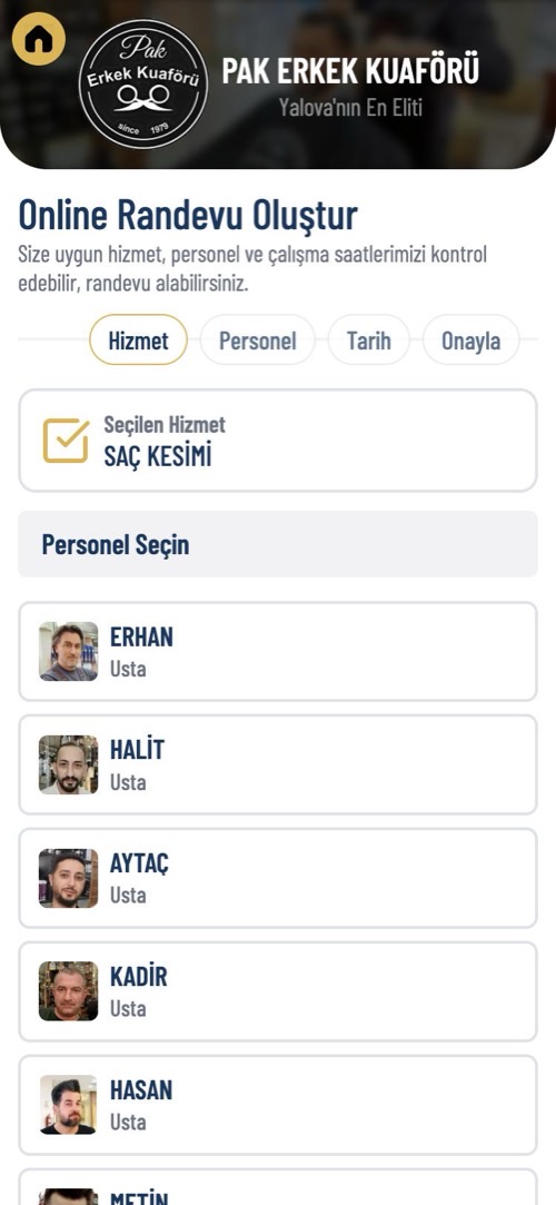 Randevu adımı: personel seçimi