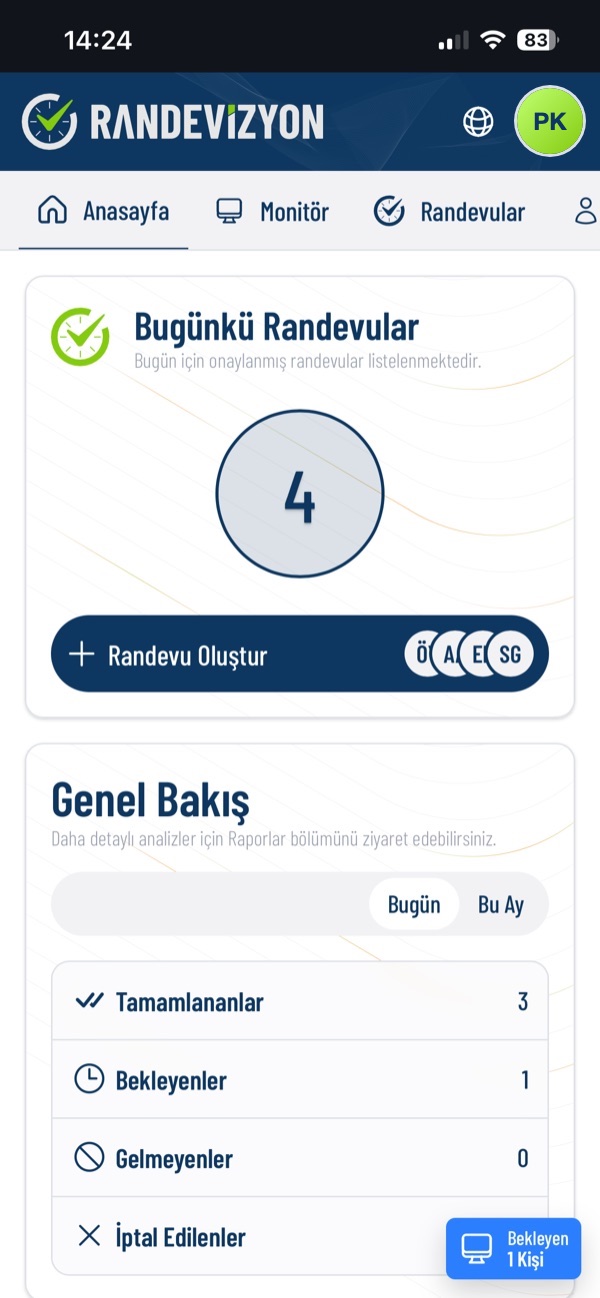 Randevizyon işletme paneli — telefon görünümü