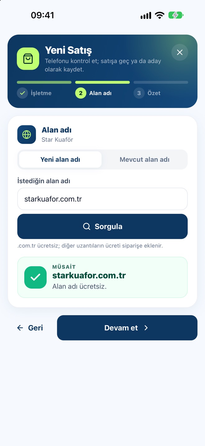 Partner uygulamasında yeni satış adımı
